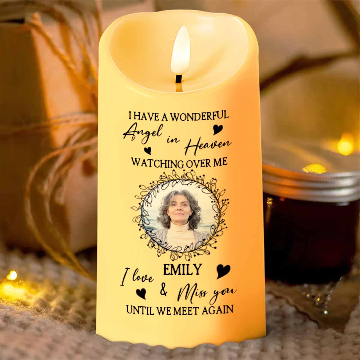 Wonderful Angel In Heaven, Watching Over Me, Loving Memorial - Personalized Custom LED Candle - HME277_LECA
