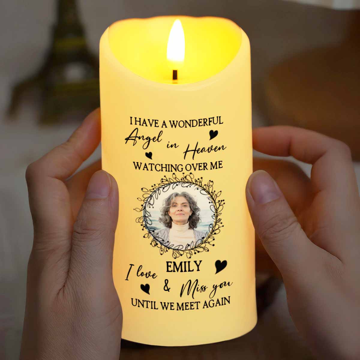 Wonderful Angel In Heaven, Watching Over Me, Loving Memorial - Personalized Custom LED Candle - HME277_LECA