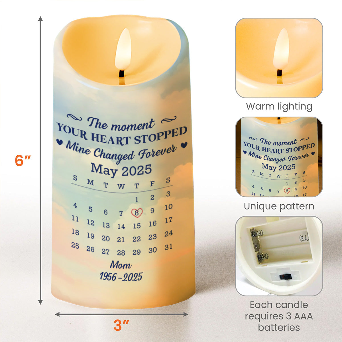 The Moment Your Heart Stopped, Candle With Heart And Calendar - Personalized Custom LED Candle - HME322_LECA