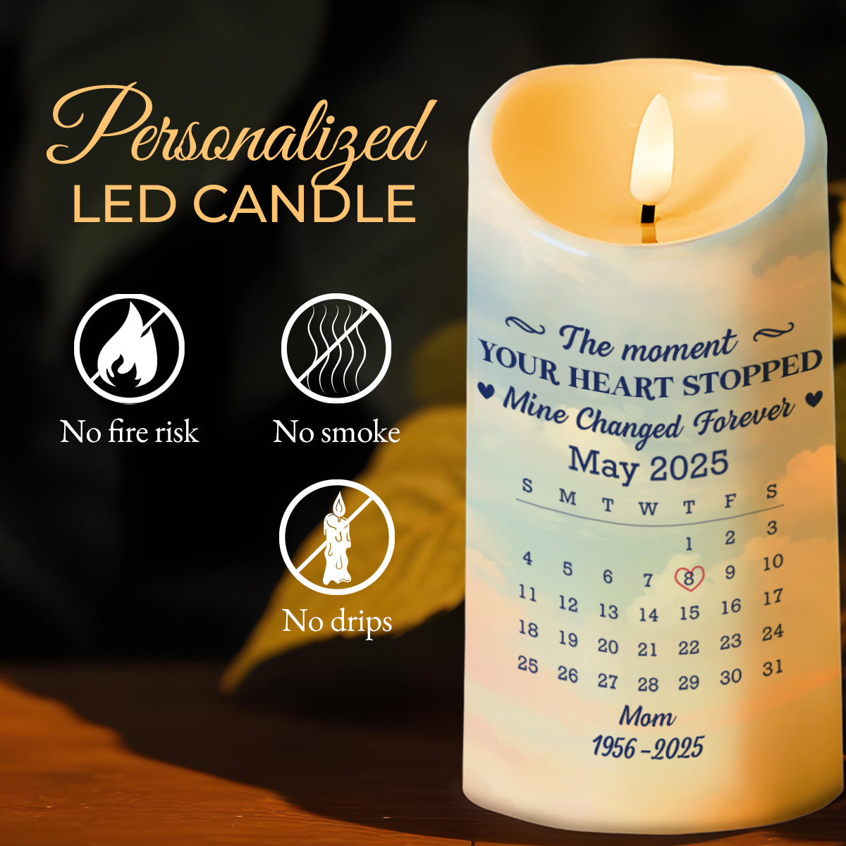 The Moment Your Heart Stopped, Candle With Heart And Calendar - Personalized Custom LED Candle - HME322_LECA