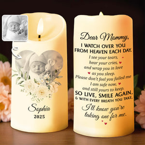 Dear Mommy, I Watch Over You From Heaven Floral Candle - Personalized Custom LED Candle - HME323_LECA