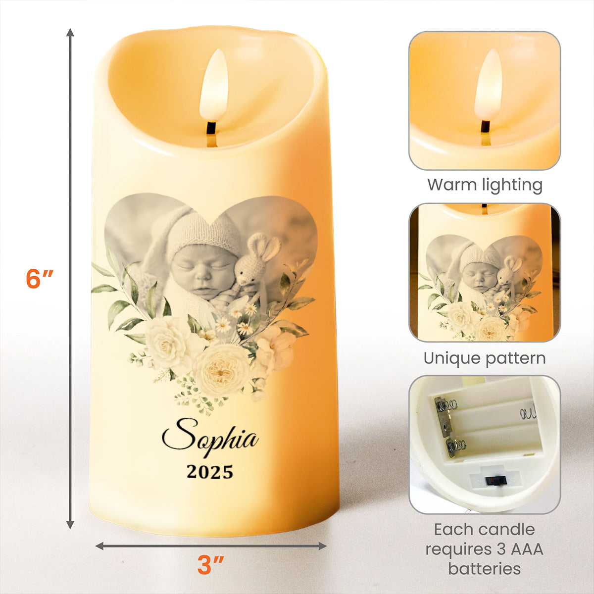 Dear Mommy, I Watch Over You From Heaven Floral Candle - Personalized Custom LED Candle - HME323_LECA