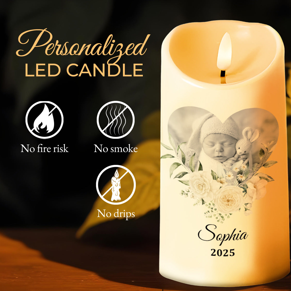 Dear Mommy, I Watch Over You From Heaven Floral Candle - Personalized Custom LED Candle - HME323_LECA
