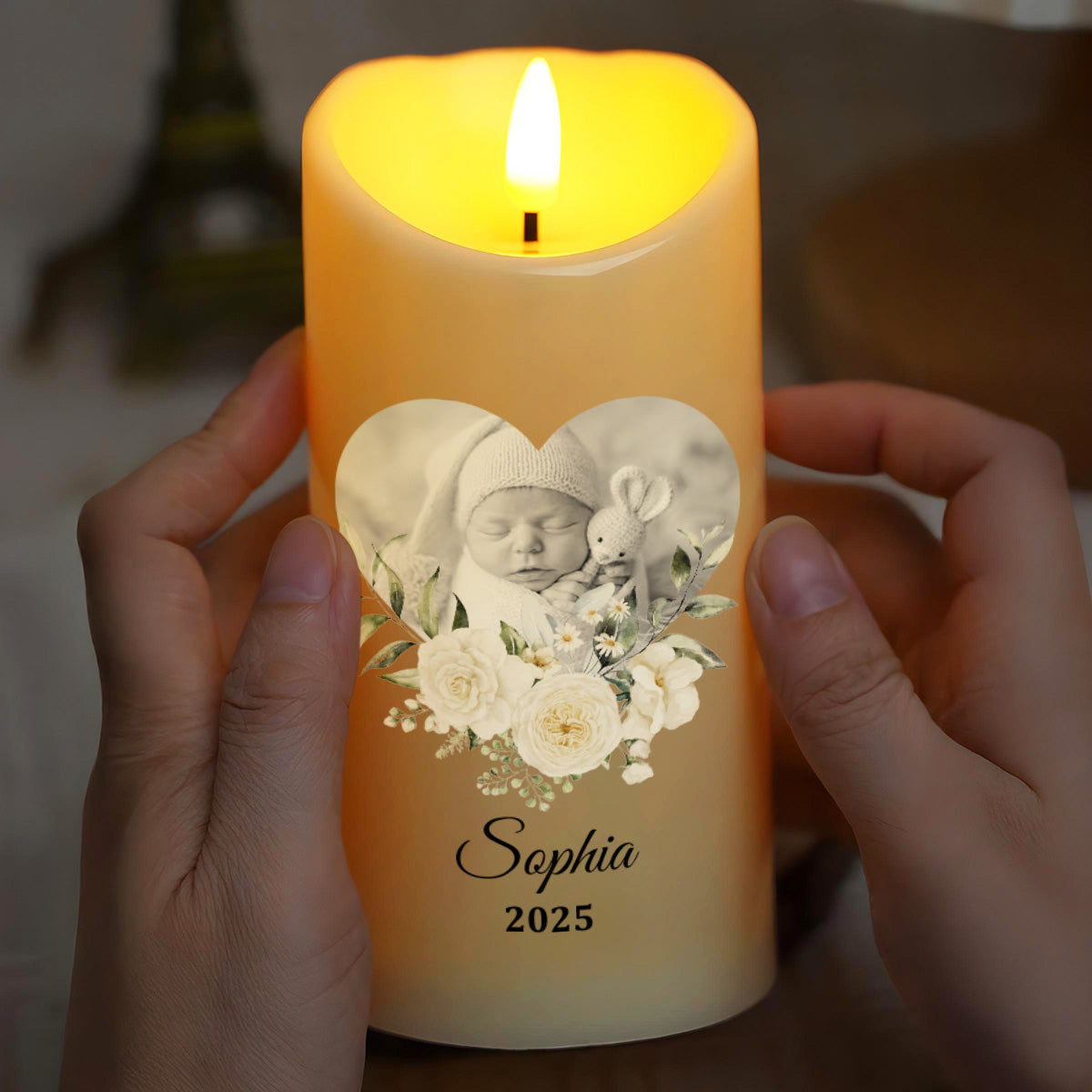 Dear Mommy, I Watch Over You From Heaven Floral Candle - Personalized Custom LED Candle - HME323_LECA