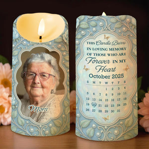 In Loving Memory Candle With Leaves And Butterflies - Personalized Custom LED Candle - HME324_LECA