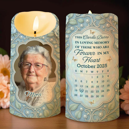 In Loving Memory Candle With Leaves And Butterflies - Personalized Custom LED Candle - HME324_LECA