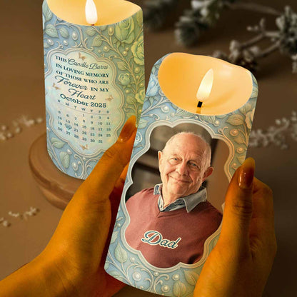 In Loving Memory Candle With Leaves And Butterflies - Personalized Custom LED Candle - HME324_LECA