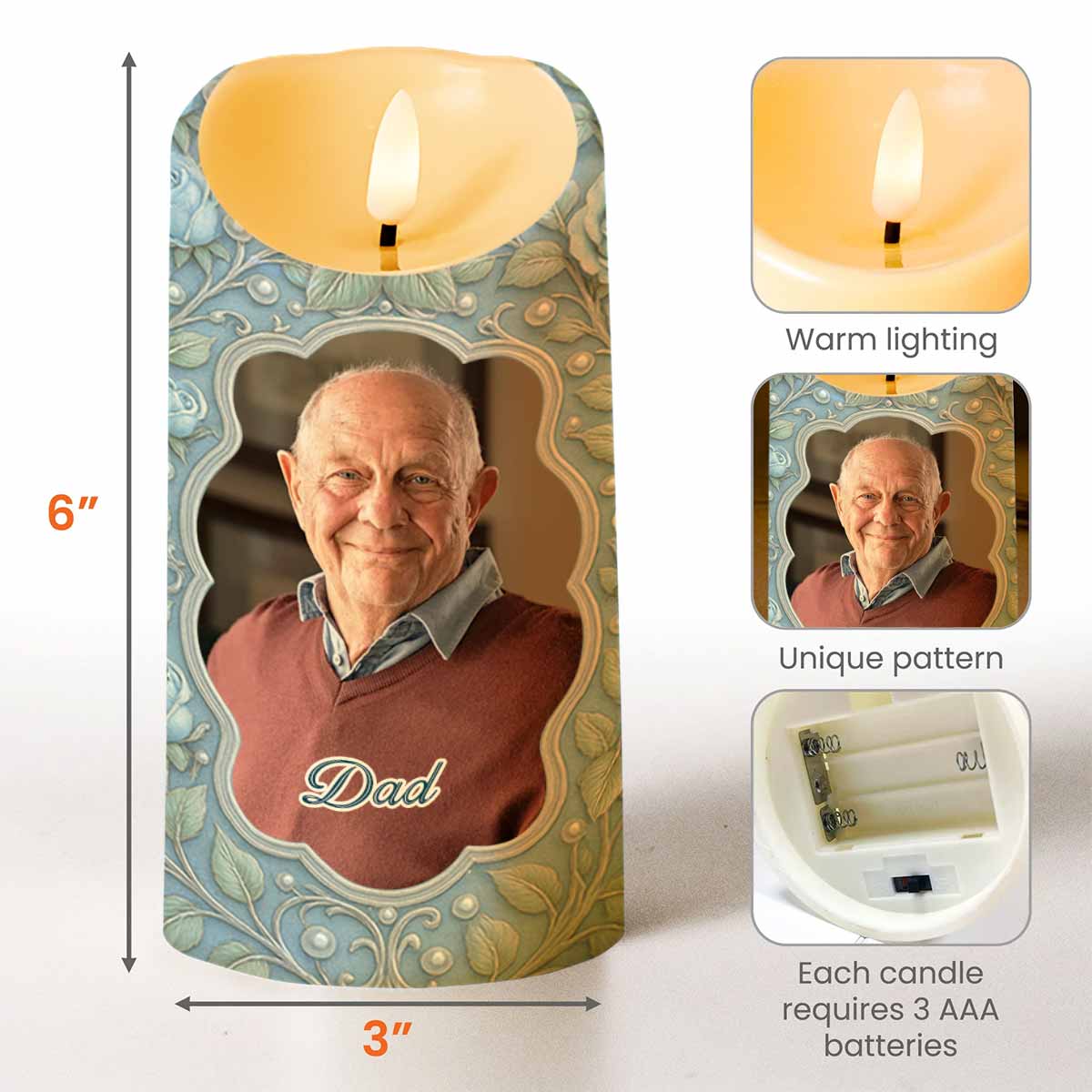 In Loving Memory Candle With Leaves And Butterflies - Personalized Custom LED Candle - HME324_LECA