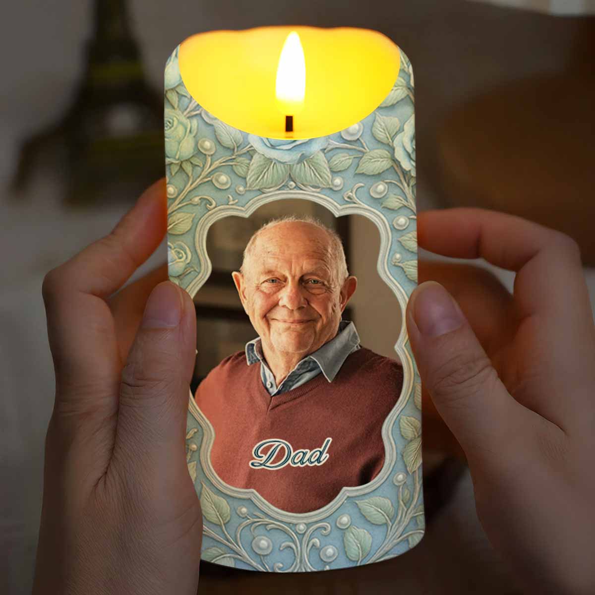 In Loving Memory Candle With Leaves And Butterflies - Personalized Custom LED Candle - HME324_LECA