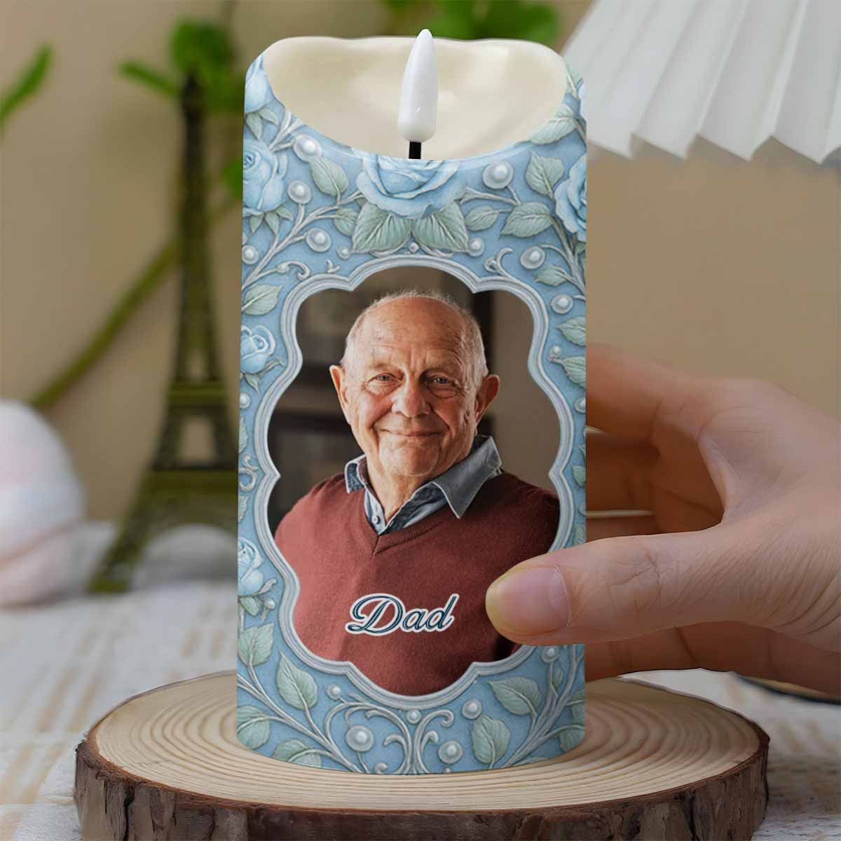 In Loving Memory Candle With Leaves And Butterflies - Personalized Custom LED Candle - HME324_LECA