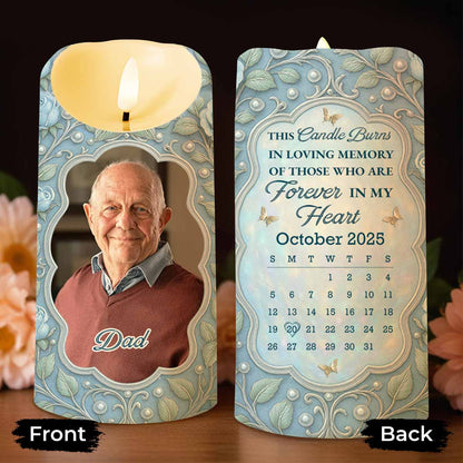 In Loving Memory Candle With Leaves And Butterflies - Personalized Custom LED Candle - HME324_LECA