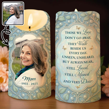 Those We Love Don't Go Away, Beautiful Floral and Butterfly Design - Personalized Custom LED Candle - HME329_LECA
