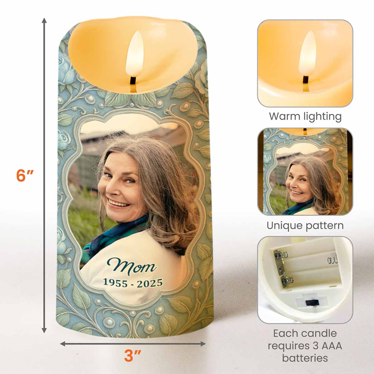 Beautiful Memories, Love Is My Guide, Flowers And Leaves - Personalized Custom LED Candle - HME330_LECA