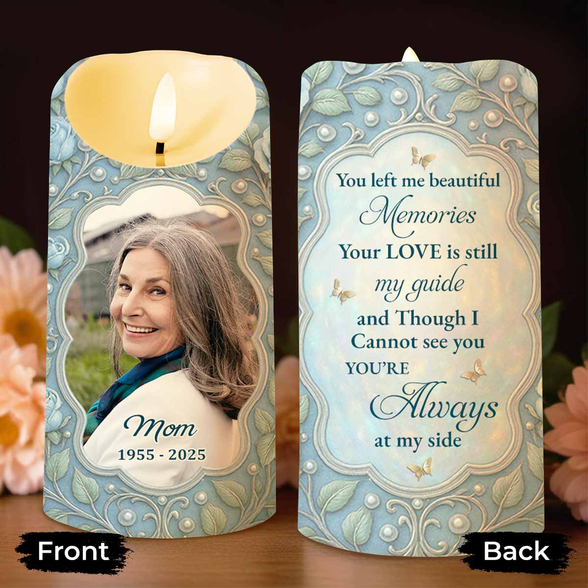 Beautiful Memories, Love Is My Guide, Flowers And Leaves - Personalized Custom LED Candle - HME330_LECA