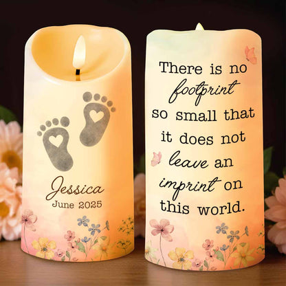 No Footprint So Small, Footprints And Flowers Candle - Personalized Custom LED Candle - HME332_LECA