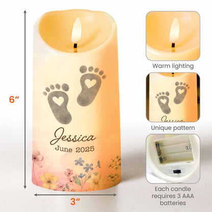No Footprint So Small, Footprints And Flowers Candle - Personalized Custom LED Candle - HME332_LECA