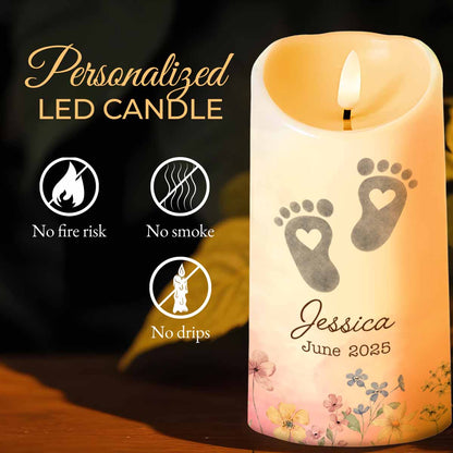 No Footprint So Small, Footprints And Flowers Candle - Personalized Custom LED Candle - HME332_LECA