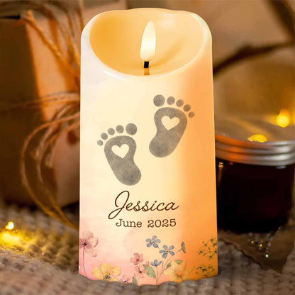 No Footprint So Small, Footprints And Flowers Candle - Personalized Custom LED Candle - HME332_LECA