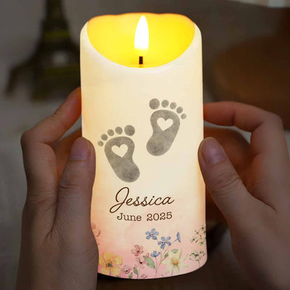 No Footprint So Small, Footprints And Flowers Candle - Personalized Custom LED Candle - HME332_LECA