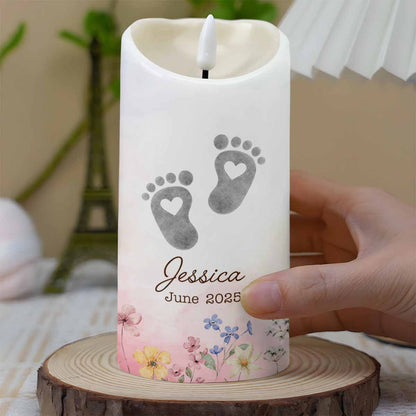 No Footprint So Small, Footprints And Flowers Candle - Personalized Custom LED Candle - HME332_LECA