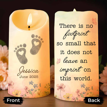 No Footprint So Small, Footprints And Flowers Candle - Personalized Custom LED Candle - HME332_LECA