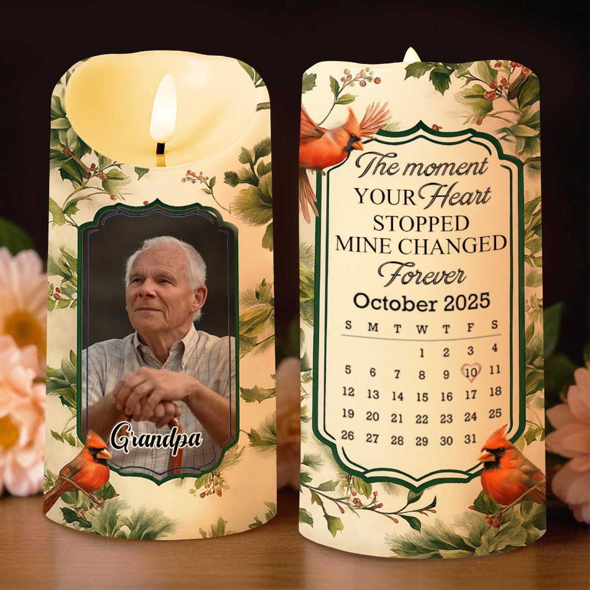 The Moment Your Heart Stopped, Bird And Leaves Design - Personalized Custom LED Candle - HME342_LECA