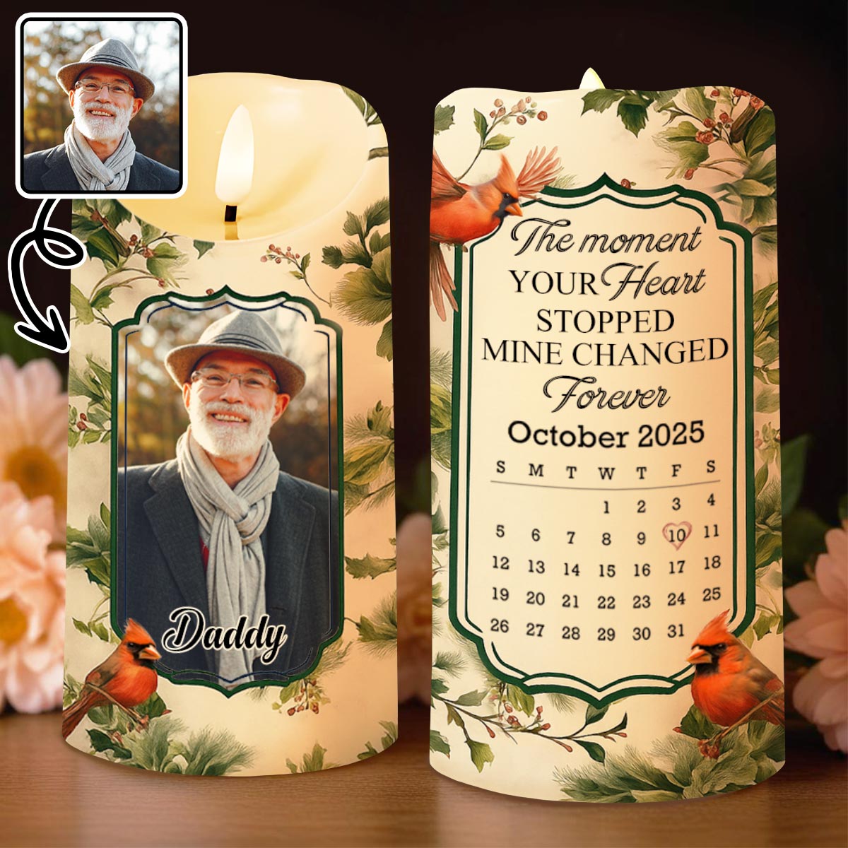 The Moment Your Heart Stopped, Bird And Leaves Design - Personalized Custom LED Candle - HME342_LECA