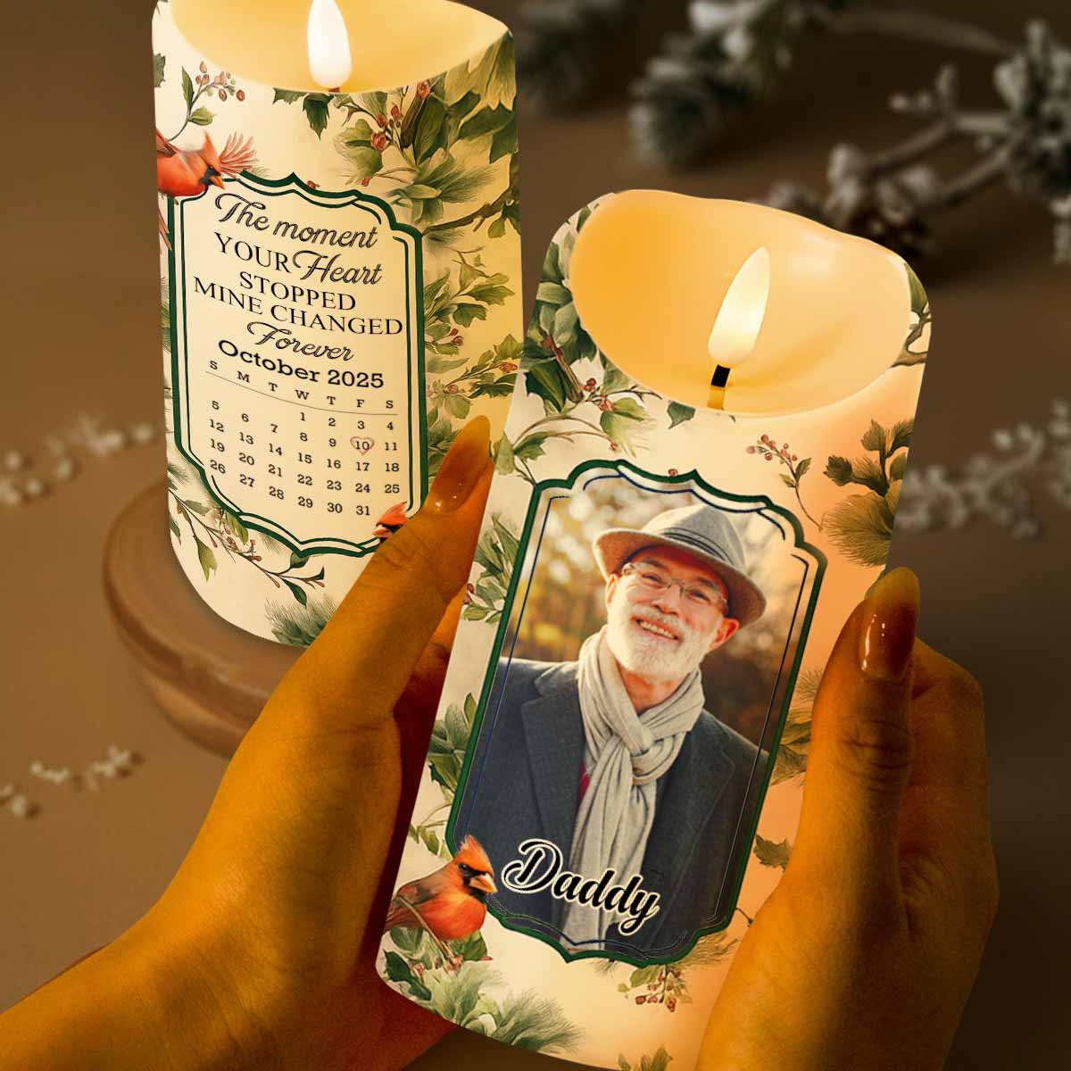 The Moment Your Heart Stopped, Bird And Leaves Design - Personalized Custom LED Candle - HME342_LECA