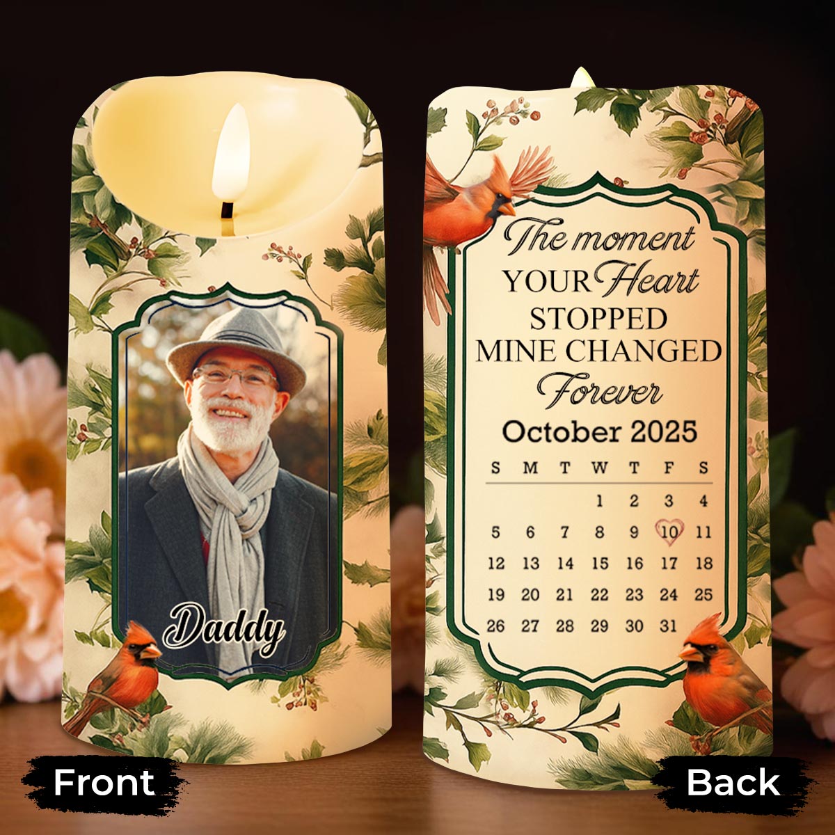 The Moment Your Heart Stopped, Bird And Leaves Design - Personalized Custom LED Candle - HME342_LECA