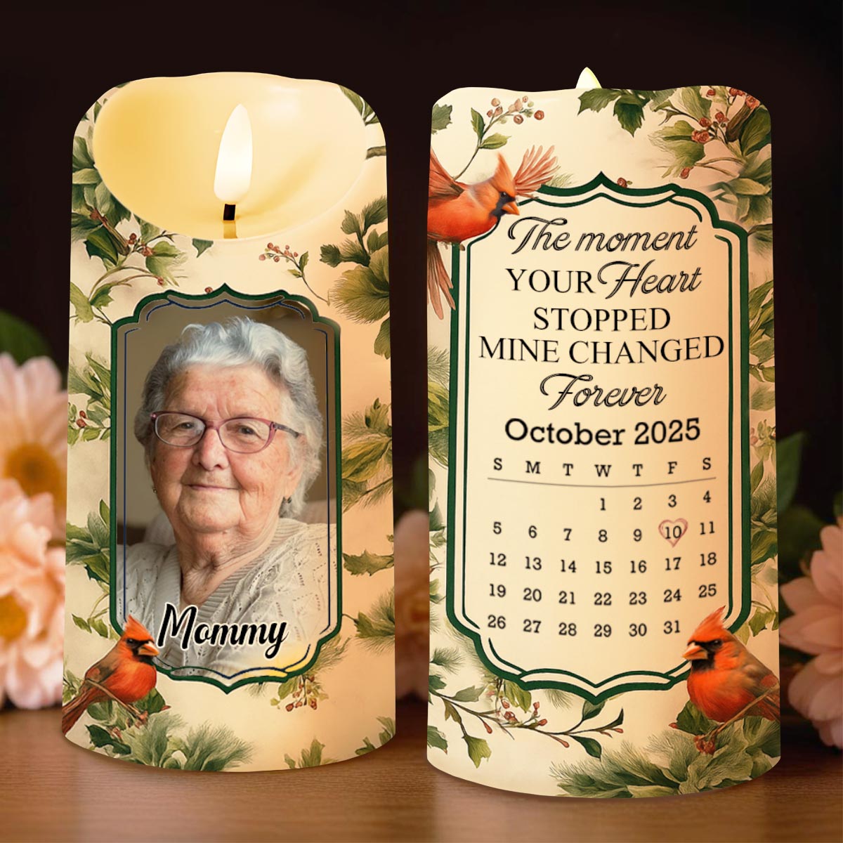 The Moment Your Heart Stopped, Bird And Leaves Design - Personalized Custom LED Candle - HME342_LECA