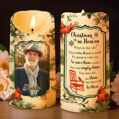 Christmas In Heaven, Save Them A Seat, Remember Loved Ones - Personalized Custom LED Candle - HME343_LECA