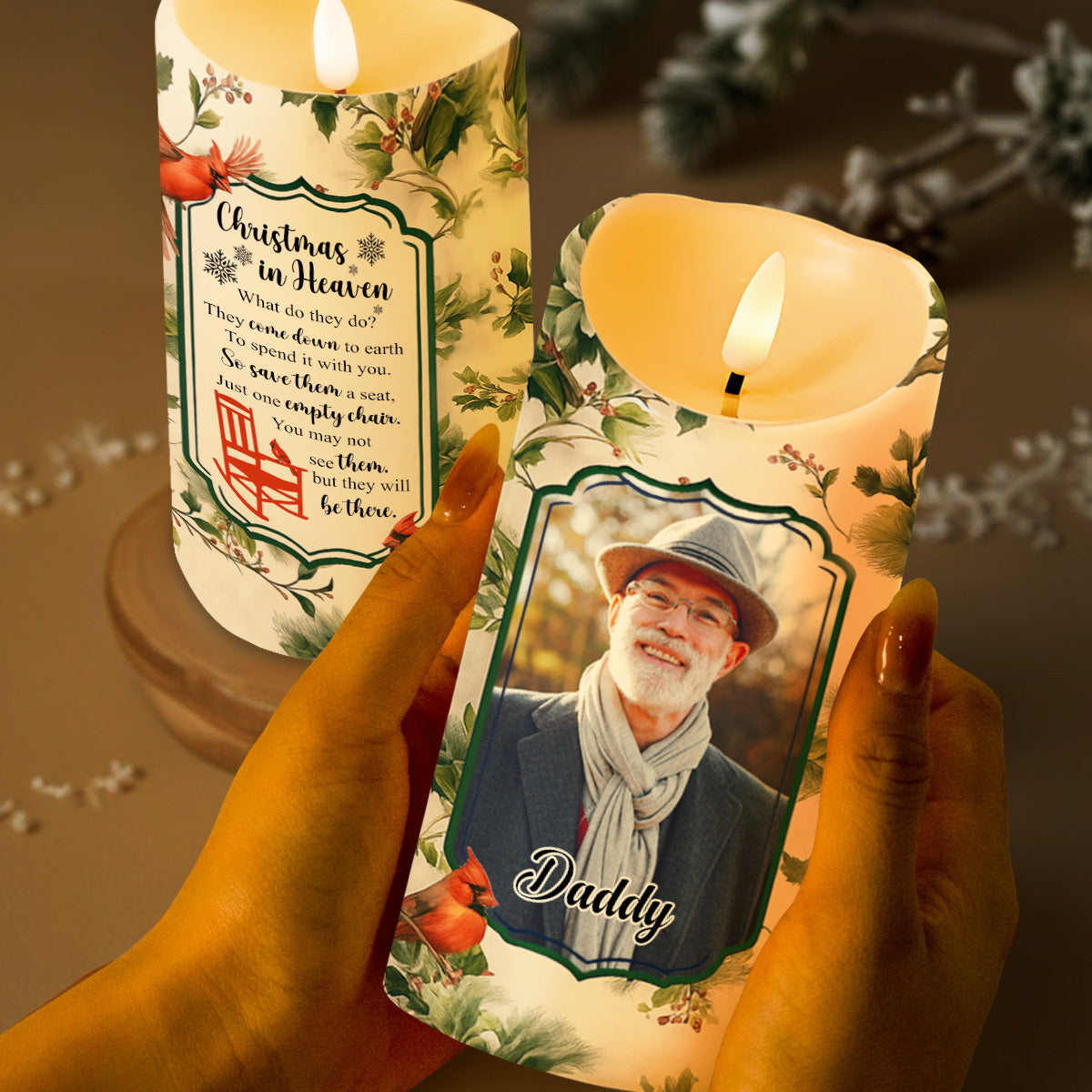 Christmas In Heaven, Save Them A Seat, Remember Loved Ones - Personalized Custom LED Candle - HME343_LECA