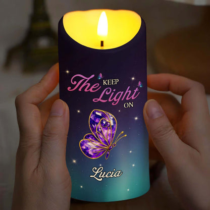 Keep The Light On, Butterfly And Stars Design - Personalized Custom LED Candle - HME346_LECA