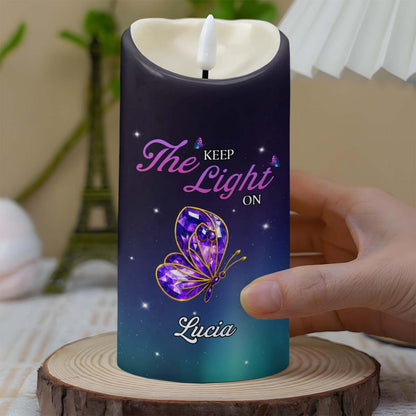 Keep The Light On, Butterfly And Stars Design - Personalized Custom LED Candle - HME346_LECA
