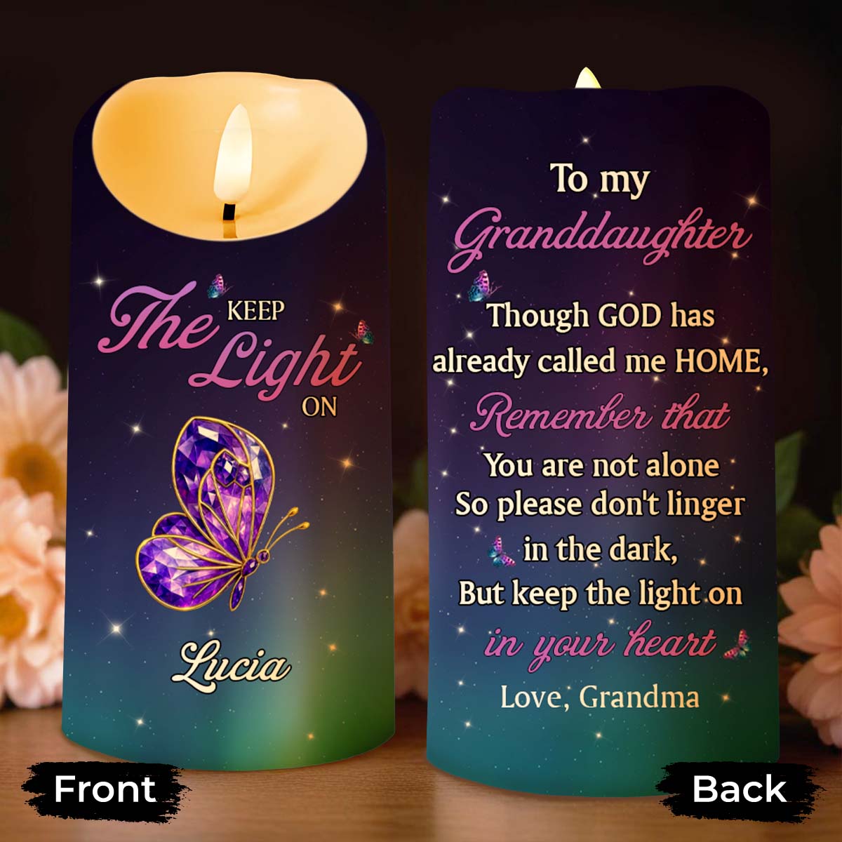Keep The Light On, Butterfly And Stars Design - Personalized Custom LED Candle - HME346_LECA