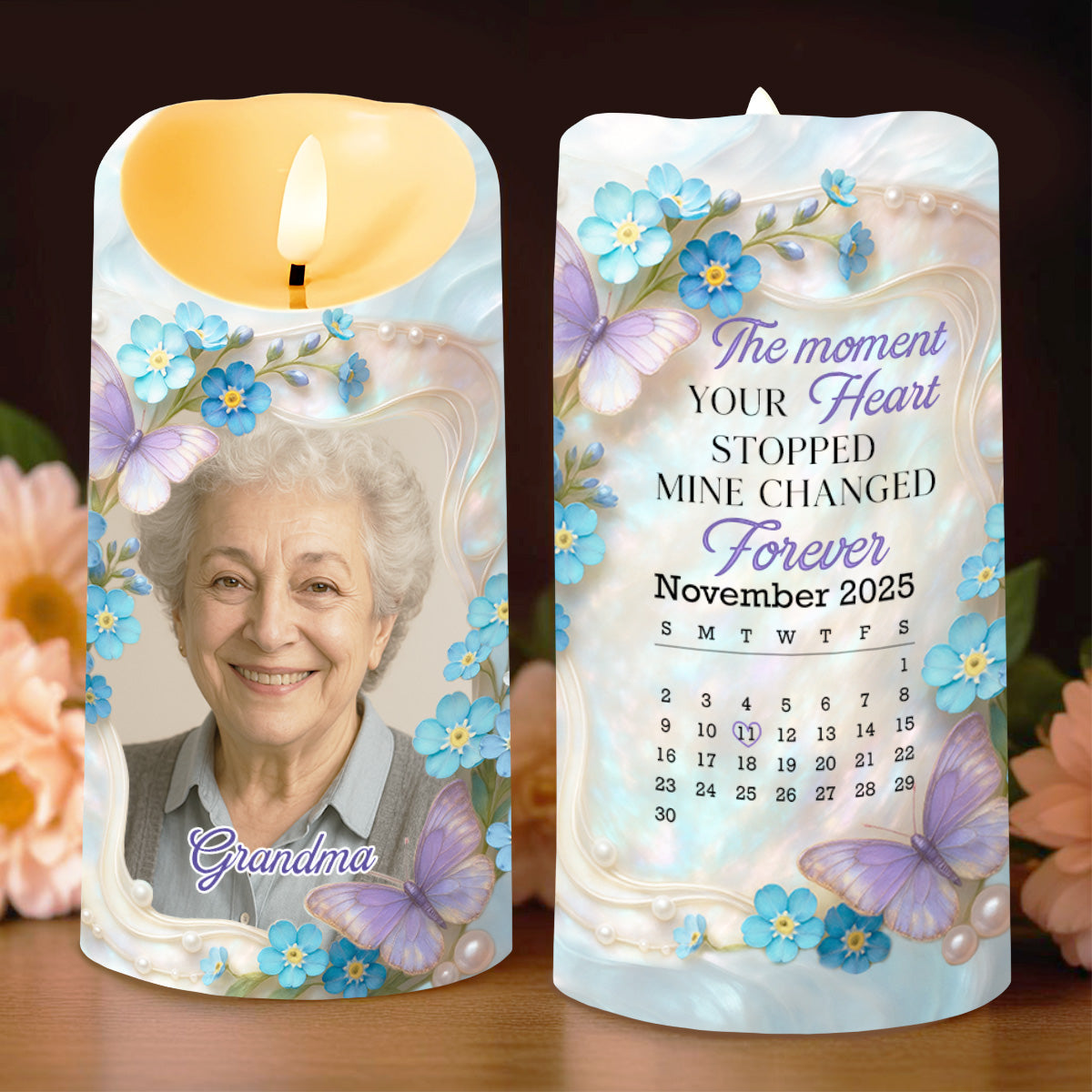 The Moment Your Heart Stopped Mine Changed Forever Memorial Candle - Personalized Custom LED Candle - HME347_LECA