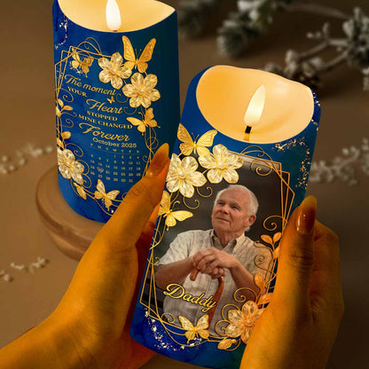 The Moment Your Heart Stopped, Mine Changed Forever, Flowers and Calendar Design - Personalized Custom LED Candle - HME350_LECA