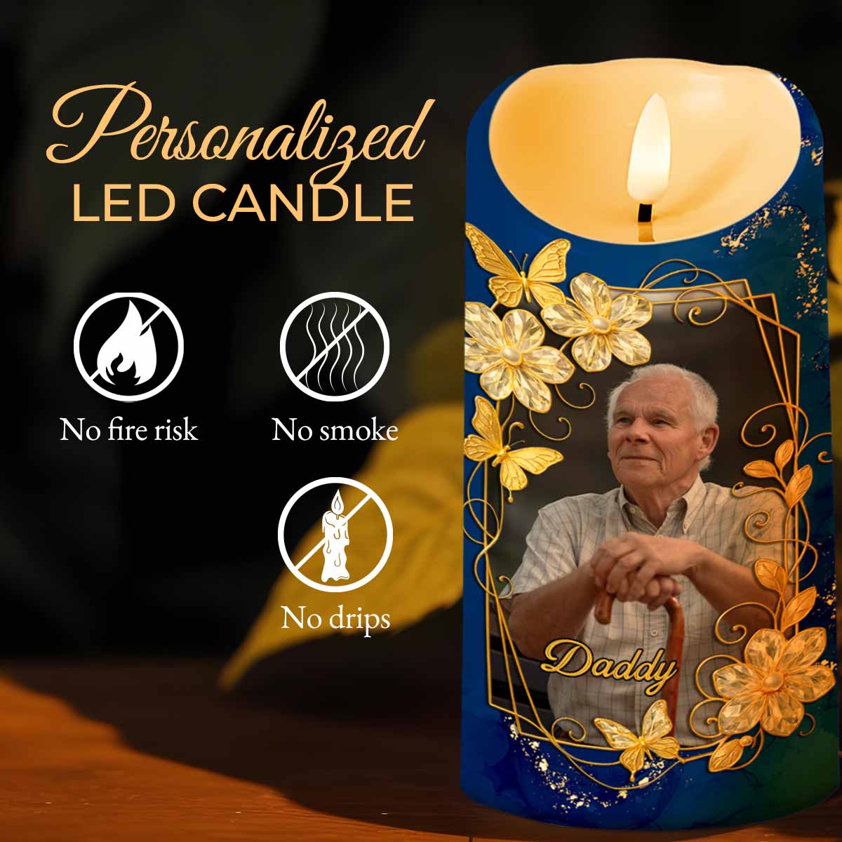 The Moment Your Heart Stopped, Mine Changed Forever, Flowers and Calendar Design - Personalized Custom LED Candle - HME350_LECA