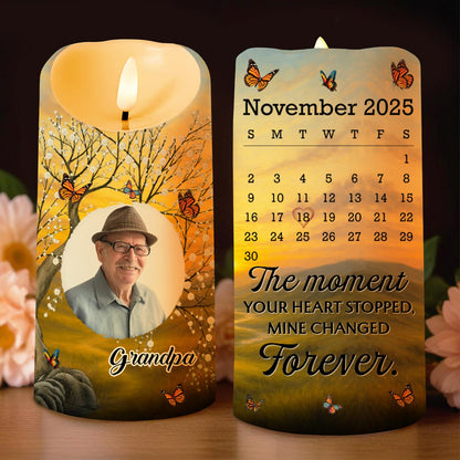 The Moment Your Heart Stopped, Memorial Candle With Butterflies - Personalized Custom LED Candle - HME354_LECA