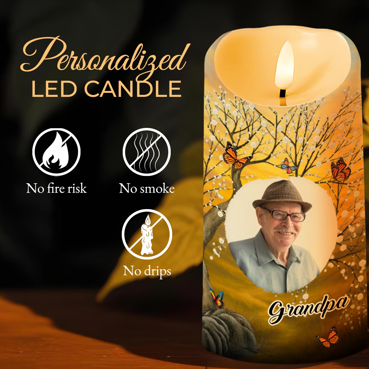 The Moment Your Heart Stopped, Memorial Candle With Butterflies - Personalized Custom LED Candle - HME354_LECA