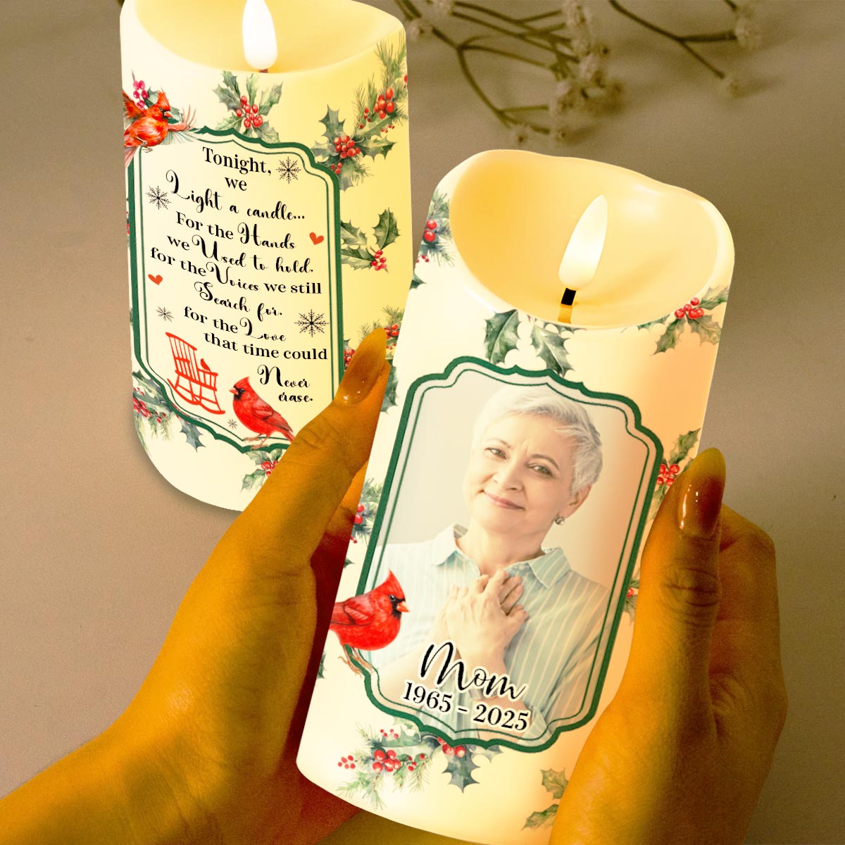 Tonight We Light A Candle, Cardinal And Rocking Chair - Personalized Custom LED Candle - HME362_LECA