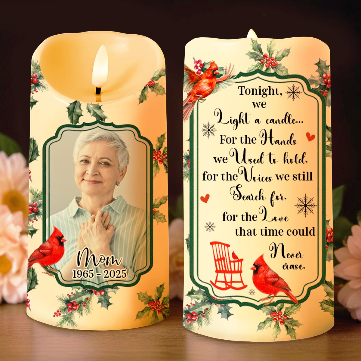Tonight We Light A Candle, Cardinal And Rocking Chair - Personalized Custom LED Candle - HME362_LECA