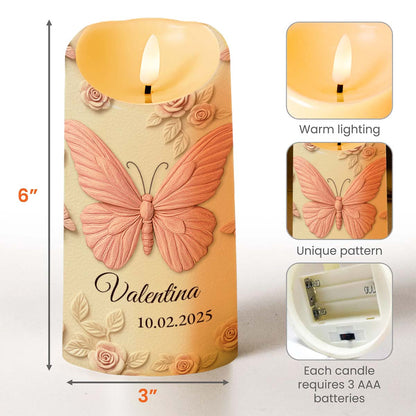 In Loving Memory Forever In Our Hearts Butterfly And Roses - Personalized Custom LED Candle - HME454_LECA