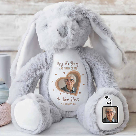 Hug This Bunny And Think Of Me, Heart And Bunny Design - Personalized Stuffed Bunny - HME472_BUN