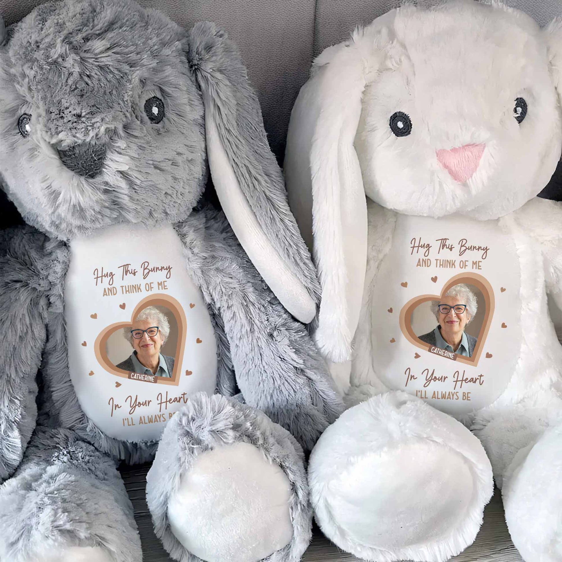 Hug This Bunny And Think Of Me, Heart And Bunny Design - Personalized Stuffed Bunny - HME472_BUN