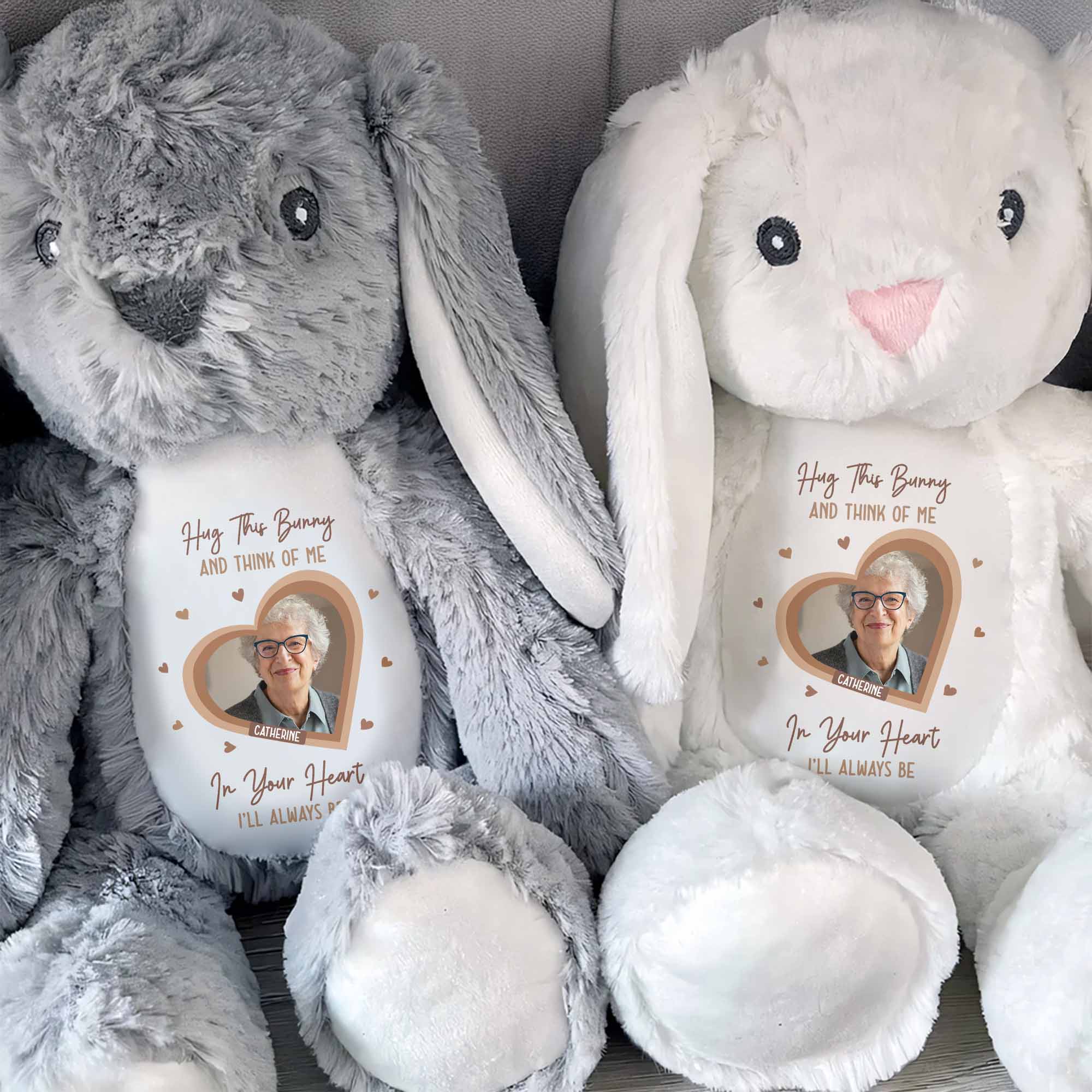 Hug This Bunny And Think Of Me, Heart And Bunny Design - Personalized Stuffed Bunny - HME472_BUN