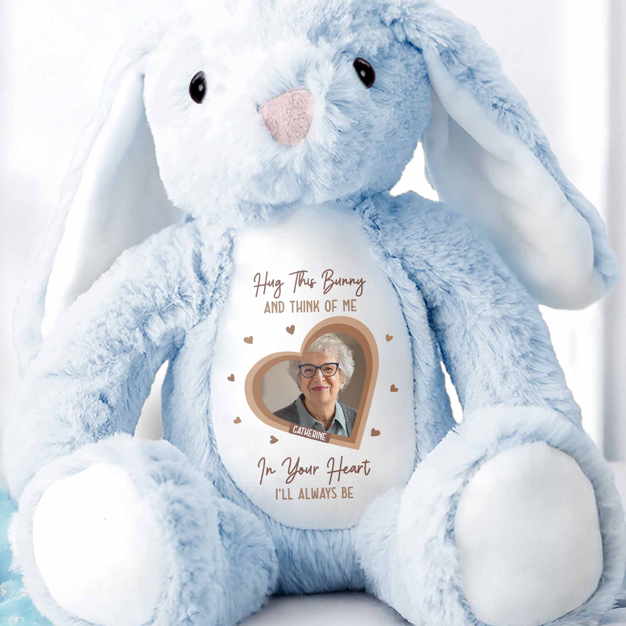 Hug This Bunny And Think Of Me, Heart And Bunny Design - Personalized Stuffed Bunny - HME472_BUN