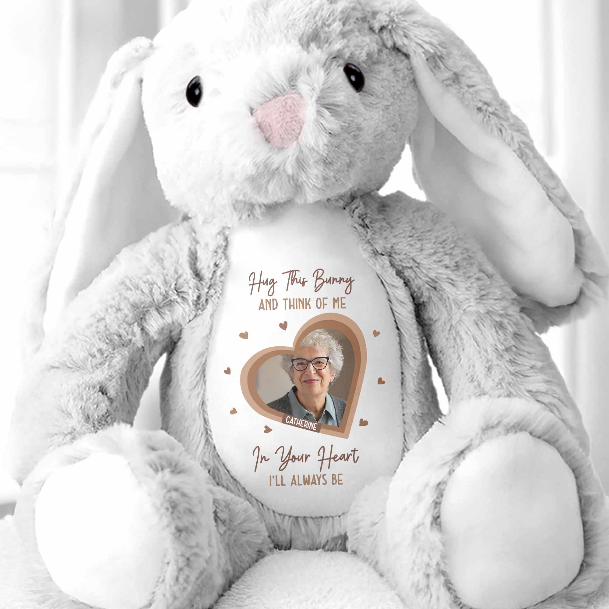 Hug This Bunny And Think Of Me, Heart And Bunny Design - Personalized Stuffed Bunny - HME472_BUN