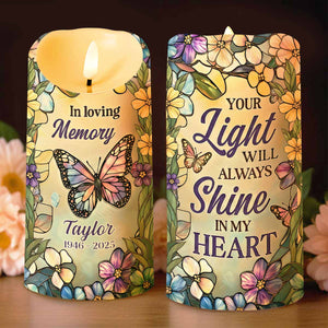 In Loving Memory Your Light Will Always Shine In My Heart Butterfly Flower - Personalized Custom LED Candle - HME494_LECA