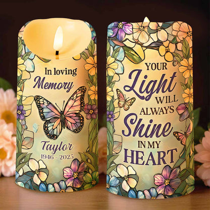 In Loving Memory Your Light Will Always Shine In My Heart Butterfly Flower - Personalized Custom LED Candle - HME494_LECA